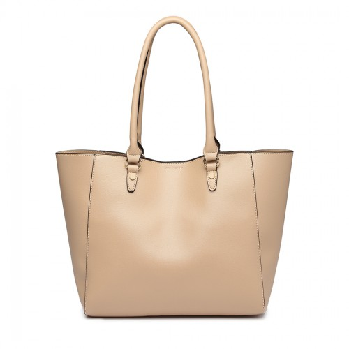 Miss Lulu Textured Leather Look 2 Piece Tote and Shoulder Bag Set - Apricot