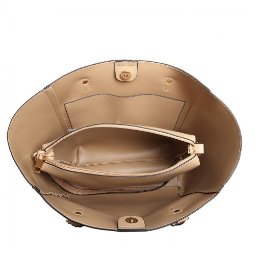 Miss Lulu Textured Leather Look 2 Piece Tote and Shoulder Bag Set - Apricot