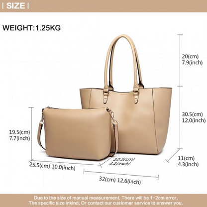 Miss Lulu Textured Leather Look 2 Piece Tote and Shoulder Bag Set - Apricot