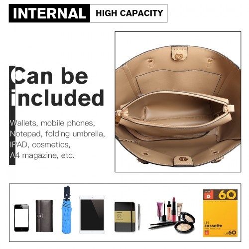 Miss Lulu Textured Leather Look 2 Piece Tote and Shoulder Bag Set - Apricot