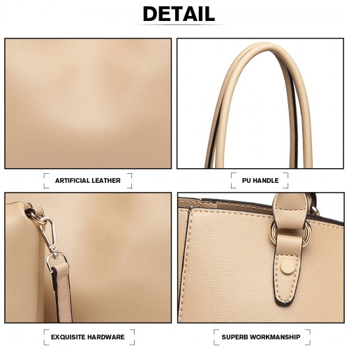 Miss Lulu Textured Leather Look 2 Piece Tote and Shoulder Bag Set - Apricot