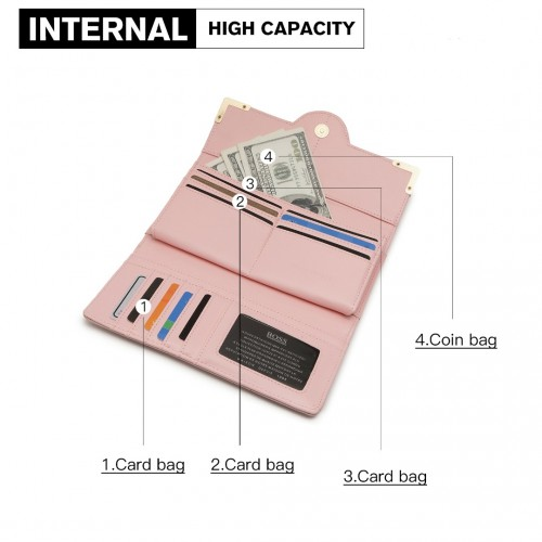 Miss Lulu Leather Look Classic Long Purse - Pink | Stylish & Functional Women's Wallet