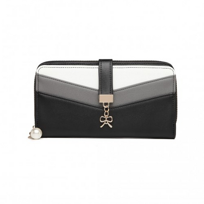 Miss Lulu Mixed Colour Women's Leather Look Clutch Purse - Black