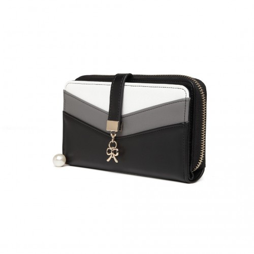 Miss Lulu Mixed Colour Women's Leather Look Clutch Purse - Black