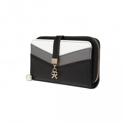 Miss Lulu Mixed Colour Women's Leather Look Clutch Purse - Black