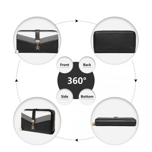 Miss Lulu Mixed Colour Women's Leather Look Clutch Purse - Black