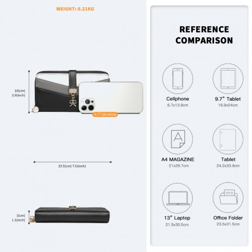 Miss Lulu Mixed Colour Women's Leather Look Clutch Purse - Black