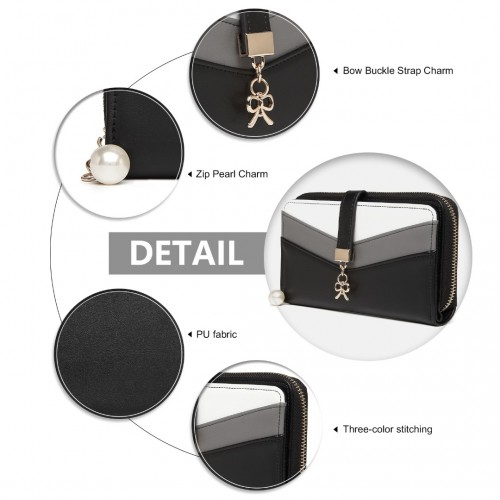 Miss Lulu Mixed Colour Women's Leather Look Clutch Purse - Black