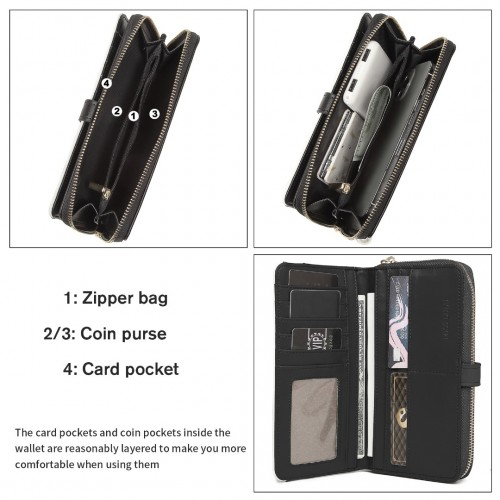 Miss Lulu Mixed Colour Women's Leather Look Clutch Purse - Black