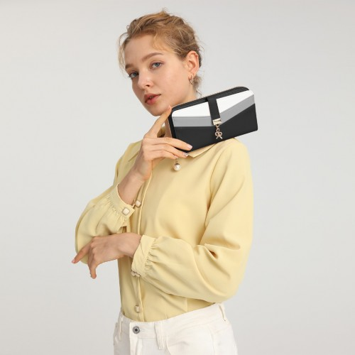 Miss Lulu Mixed Colour Women's Leather Look Clutch Purse - Black