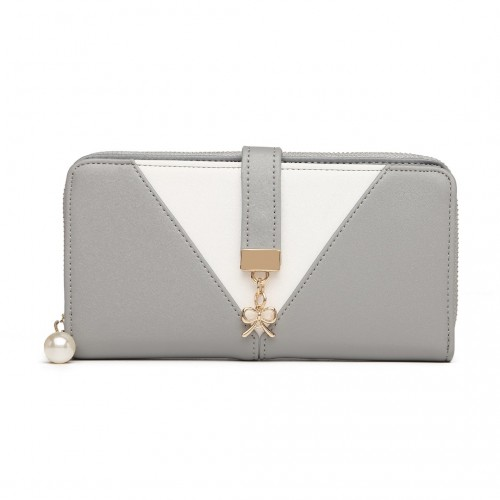 Miss Lulu Two Tone Women's Leather Look Clutch Purse - Grey