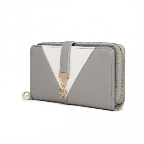 Miss Lulu Two Tone Women's Leather Look Clutch Purse - Grey