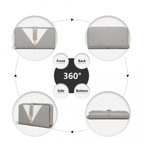 Miss Lulu Two Tone Women's Leather Look Clutch Purse - Grey