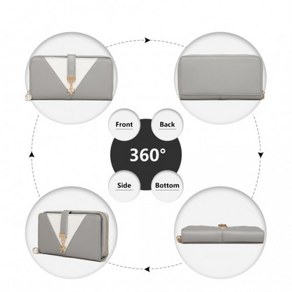 Miss Lulu Two Tone Women's Leather Look Clutch Purse - Grey