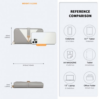 Miss Lulu Two Tone Women's Leather Look Clutch Purse - Grey