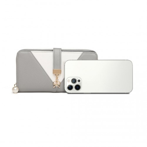 Miss Lulu Two Tone Women's Leather Look Clutch Purse - Grey