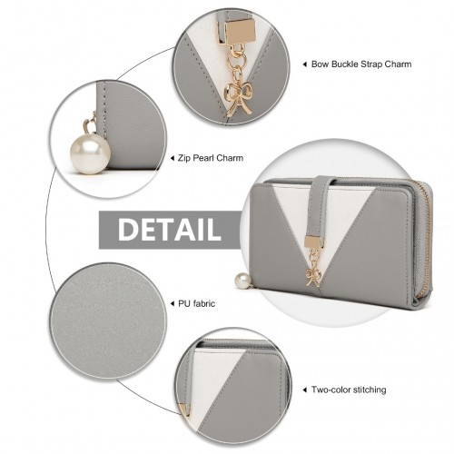 Miss Lulu Two Tone Women's Leather Look Clutch Purse - Grey