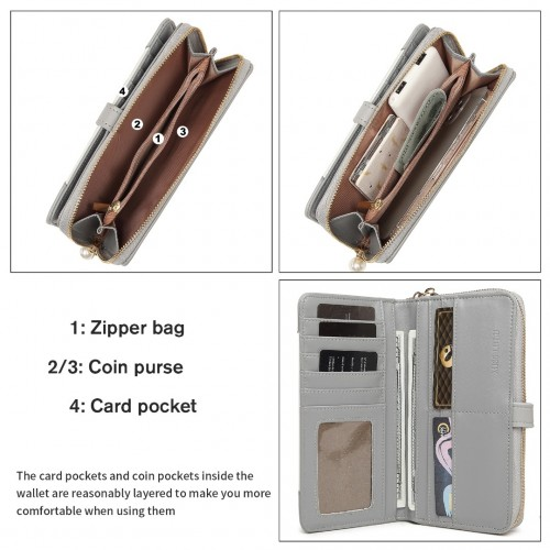 Miss Lulu Two Tone Women's Leather Look Clutch Purse - Grey