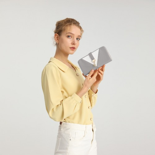 Miss Lulu Two Tone Women's Leather Look Clutch Purse - Grey