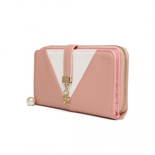 Miss Lulu Two Tone Women's Leather Look Clutch Purse - Pink