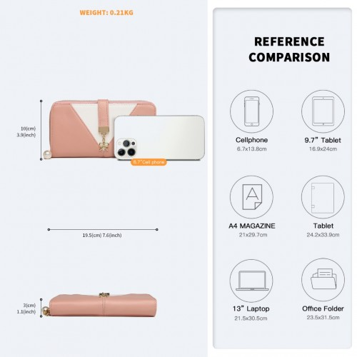 Miss Lulu Two Tone Women's Leather Look Clutch Purse - Pink