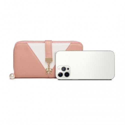 Miss Lulu Two Tone Women's Leather Look Clutch Purse - Pink
