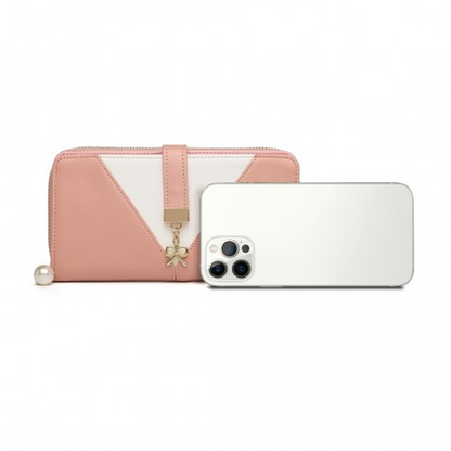 Miss Lulu Two Tone Women's Leather Look Clutch Purse - Pink