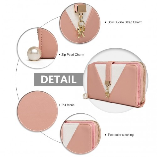 Miss Lulu Two Tone Women's Leather Look Clutch Purse - Pink