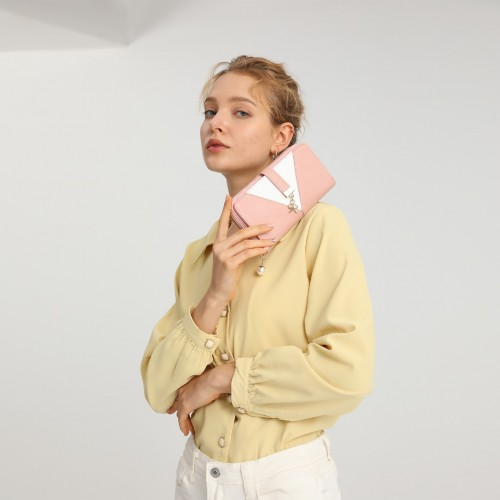 Miss Lulu Two Tone Women's Leather Look Clutch Purse - Pink