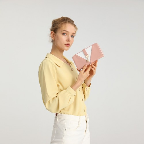 Miss Lulu Two Tone Women's Leather Look Clutch Purse - Pink