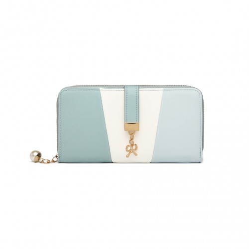 Miss Lulu Tri Colour Women's Leather Look Purse - Light Blue | Elegant & Practical | Large Capacity Wallet