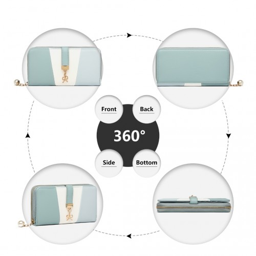 Miss Lulu Tri Colour Women's Leather Look Purse - Light Blue | Elegant & Practical | Large Capacity Wallet