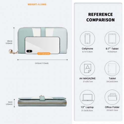 Miss Lulu Tri Colour Women's Leather Look Purse - Light Blue | Elegant & Practical | Large Capacity Wallet