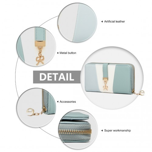 Miss Lulu Tri Colour Women's Leather Look Purse - Light Blue | Elegant & Practical | Large Capacity Wallet