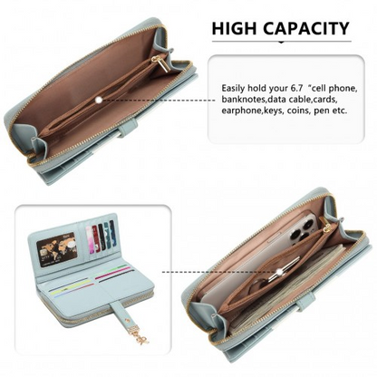 Miss Lulu Tri Colour Women's Leather Look Purse - Light Blue | Elegant & Practical | Large Capacity Wallet