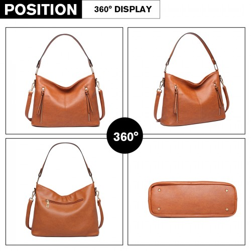 Miss Lulu Classic Style Slouch Shoulder Bag in Brown - LT1941
