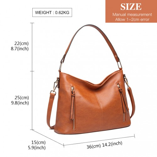 Miss Lulu Classic Style Slouch Shoulder Bag in Brown - LT1941