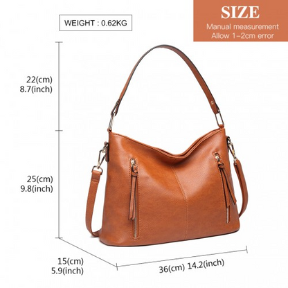 Miss Lulu Classic Style Slouch Shoulder Bag in Brown - LT1941