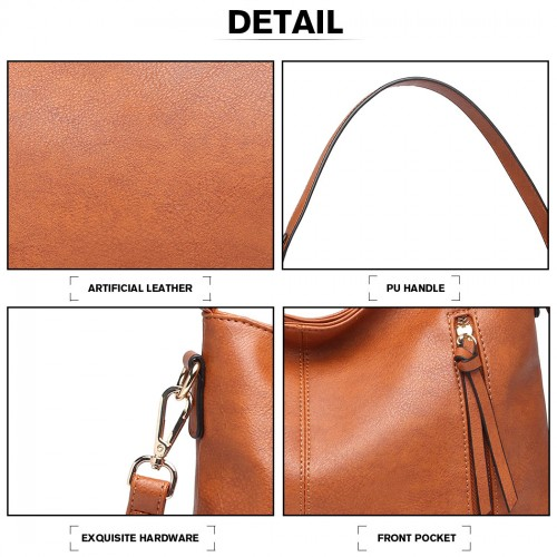 Miss Lulu Classic Style Slouch Shoulder Bag in Brown - LT1941