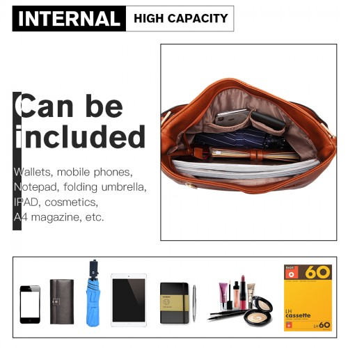 Miss Lulu Classic Style Slouch Shoulder Bag in Brown - LT1941