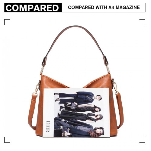 Miss Lulu Classic Style Slouch Shoulder Bag in Brown - LT1941