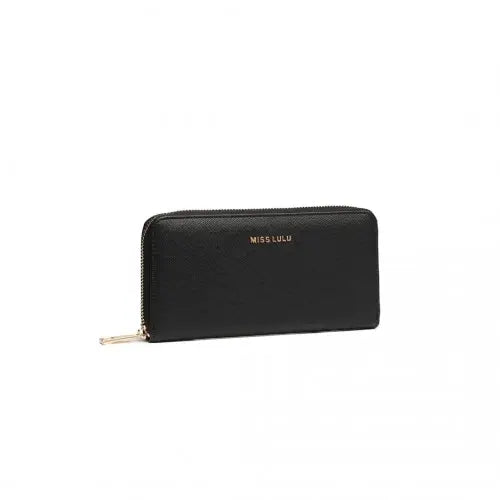 Miss Lulu Zip Closure Ladies Purse Wallet - Sleek Black Design, 10 Card Slots & Coin Pocket