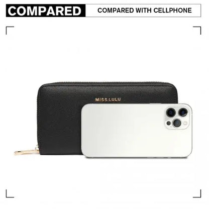 Miss Lulu Zip Closure Ladies Purse Wallet - Sleek Black Design, 10 Card Slots & Coin Pocket
