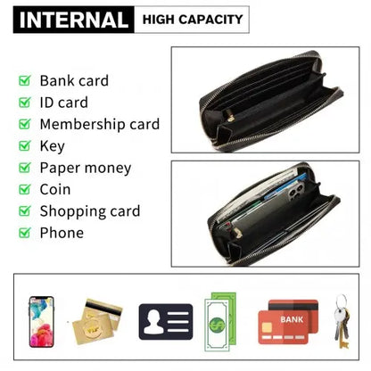 Miss Lulu Zip Closure Ladies Purse Wallet - Sleek Black Design, 10 Card Slots & Coin Pocket