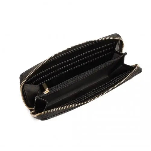 Miss Lulu Zip Closure Ladies Purse Wallet - Sleek Black Design, 10 Card Slots & Coin Pocket