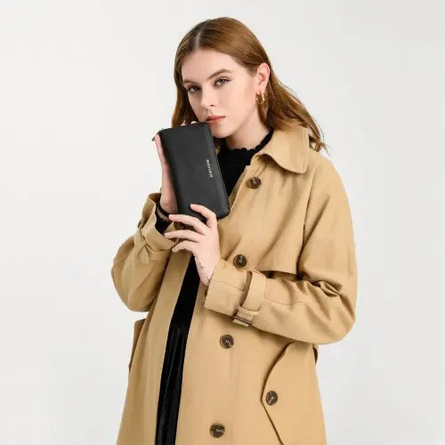 Miss Lulu Zip Closure Ladies Purse Wallet - Sleek Black Design, 10 Card Slots & Coin Pocket