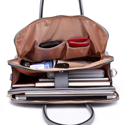 Miss Lulu Textured PU Leather Medium Size Classic Tote Bag Shoulder Bag - Grey