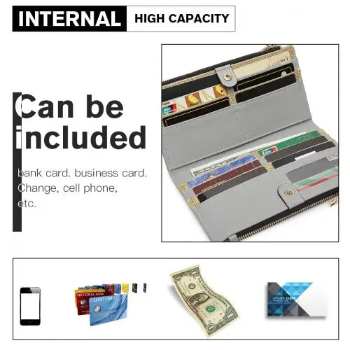 LP6882-MISS LULU Pebbled Leather Look Long Purse Grey | Stylish and Organized Accessories