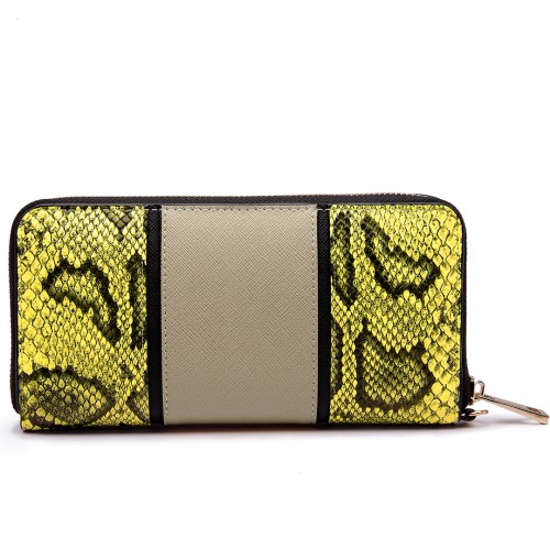 Miss Lulu Snake Print Panel Long Purse Khaki - High-Quality Faux Leather
