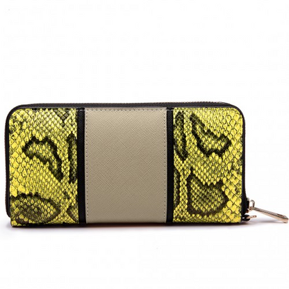 Miss Lulu Snake Print Panel Long Purse Khaki - High-Quality Faux Leather
